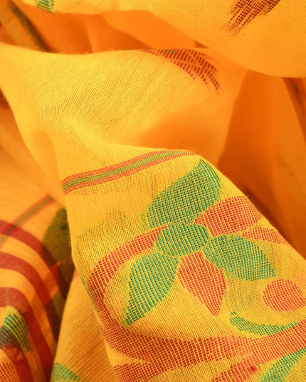 DESH BIDESH Yellow-Green Woven Design Silk Cotton Taant Saree for Women