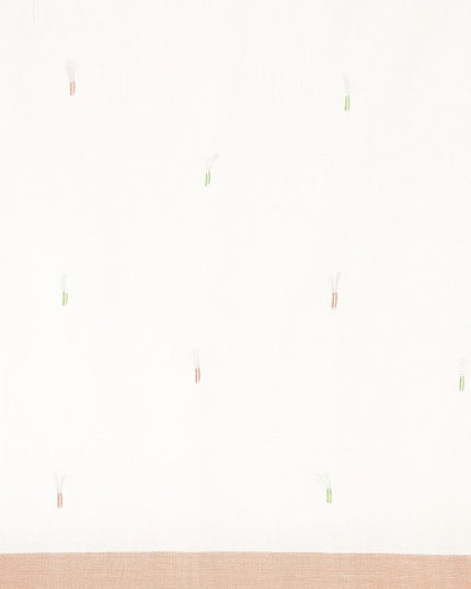 DESH BIDESH White & Orange Pure Cotton Taant Saree