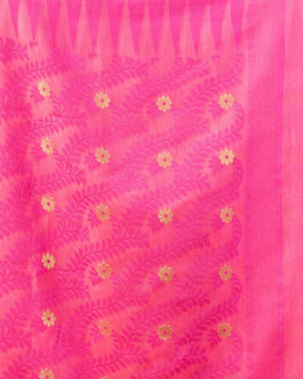 Exquisite Pink Gold-Toned Pure Cotton Jamdani Saree with Ethnic Woven Motifs