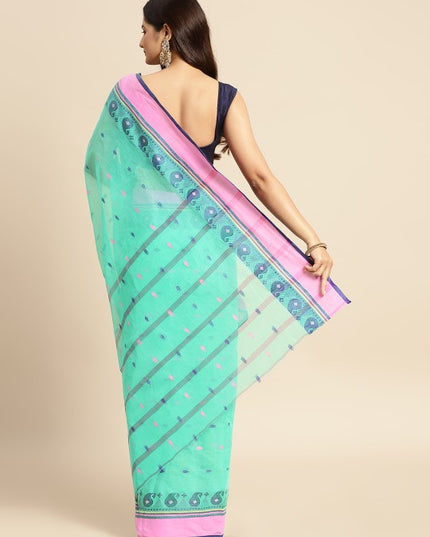 DESH BIDESH Blue Woven Design Pure Cotton Taant Saree