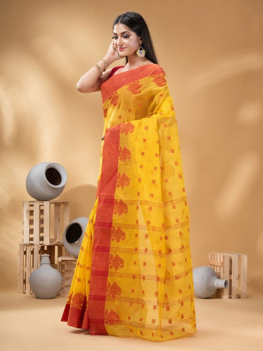 DESH BIDESH Ethnic Motifs Woven Design Pure Cotton Taant Saree