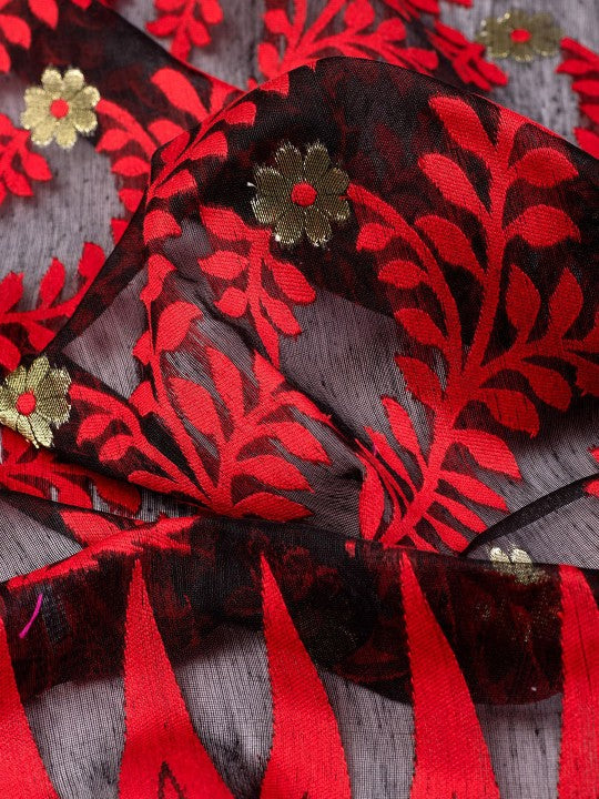 Exquisite DESH BIDESH Pure Cotton Jamdani Saree - Woven Tamarind Leaf Design