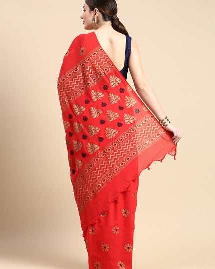 DESH BIDESH Woven Design Floral Pure Cotton Taant Saree