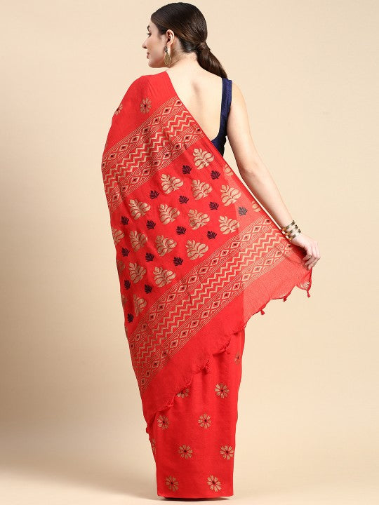 DESH BIDESH Woven Design Floral Pure Cotton Taant Saree