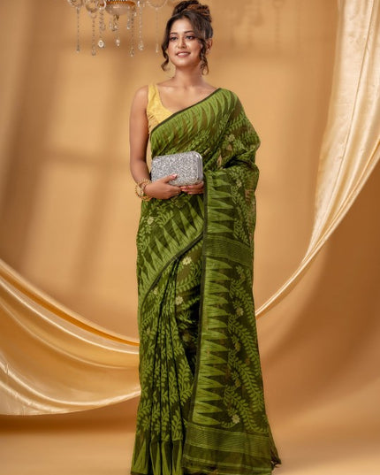 Exquisite Woven Design Pure Cotton Handloom Jamdani Saree for Women