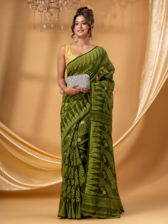 Exquisite Woven Design Pure Cotton Handloom Jamdani Saree for Women