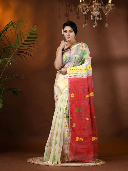 Exquisite Paisley Woven Jamdani Saree for Women: Pure Cotton Handloom Elegance