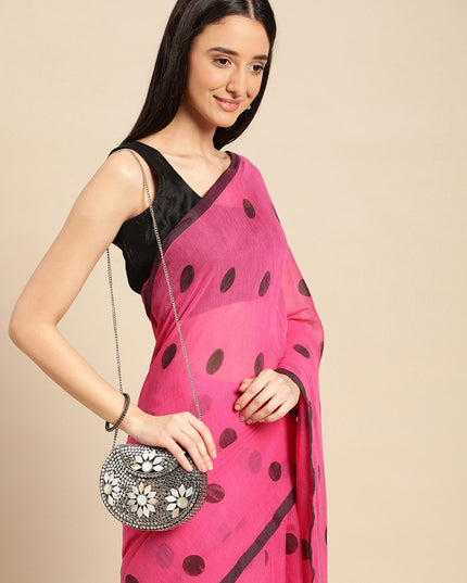 DESH BIDESH Polka Dots Pure Cotton Taant Saree