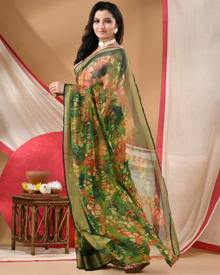 DESH BIDESH Noor E Zari Floral Printed Zari Bandhani Saree