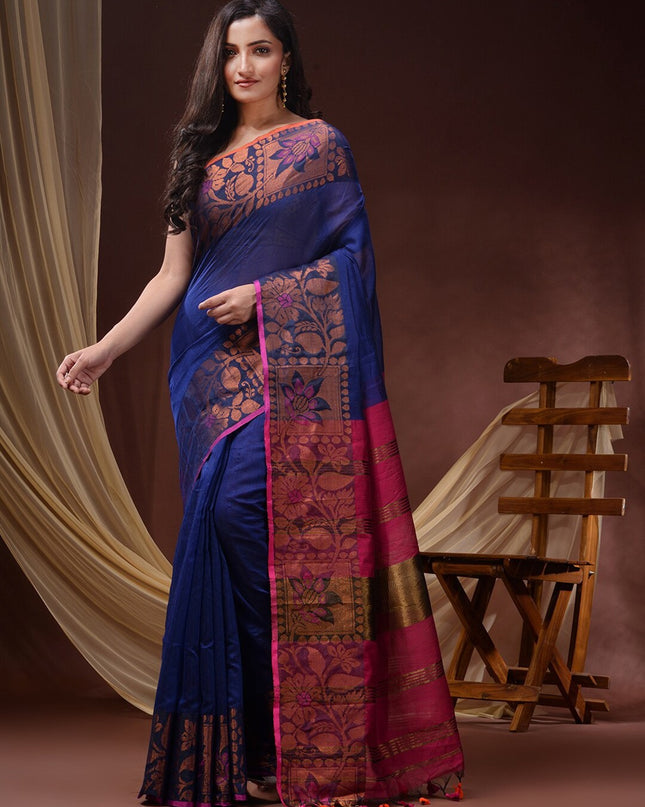 DESH BIDESH Floral Woven Design Zari Maheshwari Saree