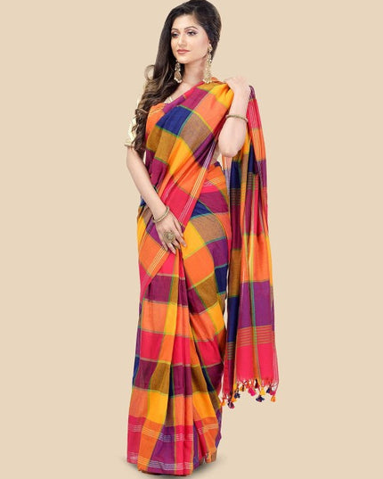 DESH BIDESH Checked Pure Cotton Handloom Taant Saree
