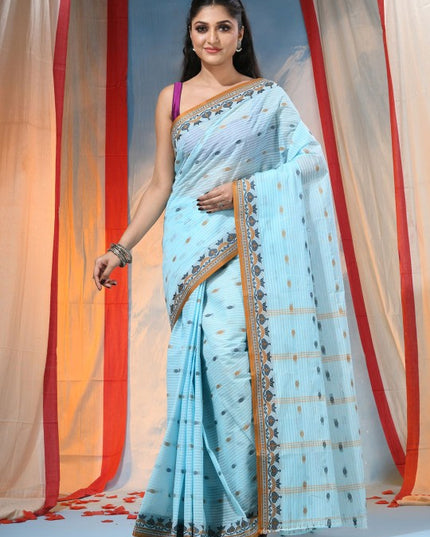 DESH BIDESH Blue & Orange Ethnic Motifs Pure Cotton Woven Design Saree