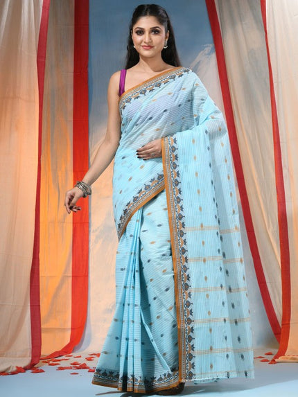 DESH BIDESH Blue & Orange Ethnic Motifs Pure Cotton Woven Design Saree