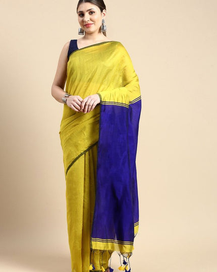 DESH BIDESH Elegant Colourblocked Silk Cotton Saree with Unstitched Blouse Piece