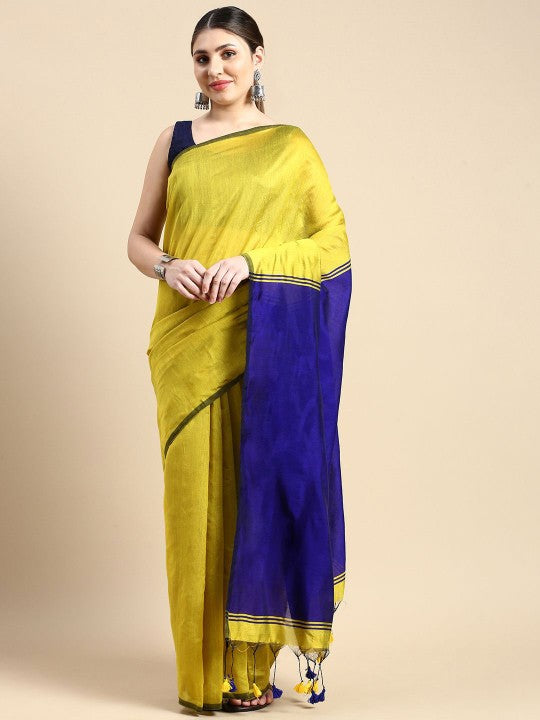 DESH BIDESH Elegant Colourblocked Silk Cotton Saree with Unstitched Blouse Piece