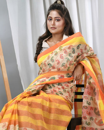 DESH BIDESH Paisley Printed Pure Cotton Taant Saree