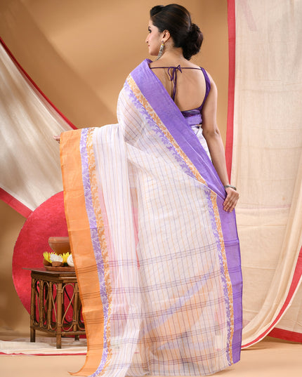 Women Tant cotton saree for woman party, wear sarees cotton georgette handloom wedding new chiffon collection sarees for women latest, Chitralekha design (Purple Orange)