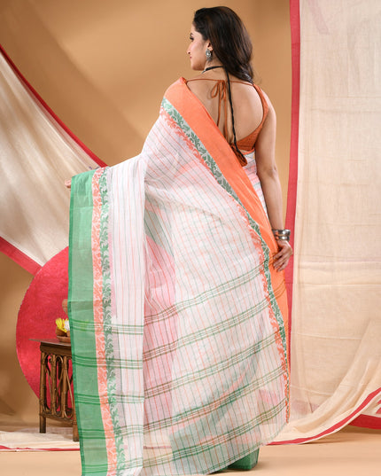 Women Tant cotton saree for woman party, wear sarees cotton georgette handloom wedding new chiffon collection sarees for women latest, Chitralekha design (Tri Color)