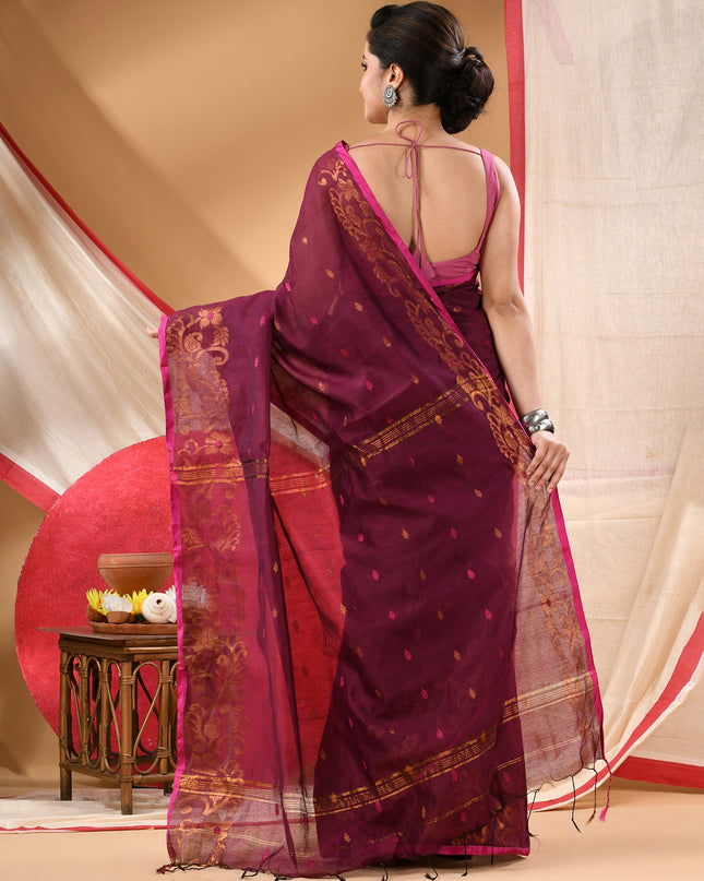 Women cotton silk tant handloom saree mysore party, wear sarees latest, design wedding, banarasi design georgette saree soft silk cotton MidNight Zari sarees for women (Brown)