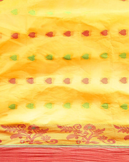 DESH BIDESH Yellow & Red Ethnic Motifs Pure Cotton Taant Saree