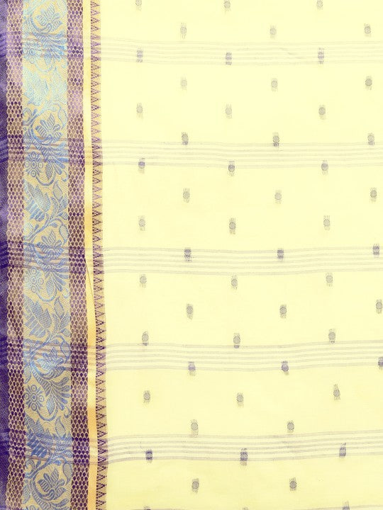 DESH BIDESH Yellow & Grey Ethnic Motifs Pure Cotton Taant Saree