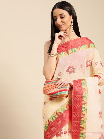 DESH BIDESH Ethnic Motifs Pure Cotton Taant Saree