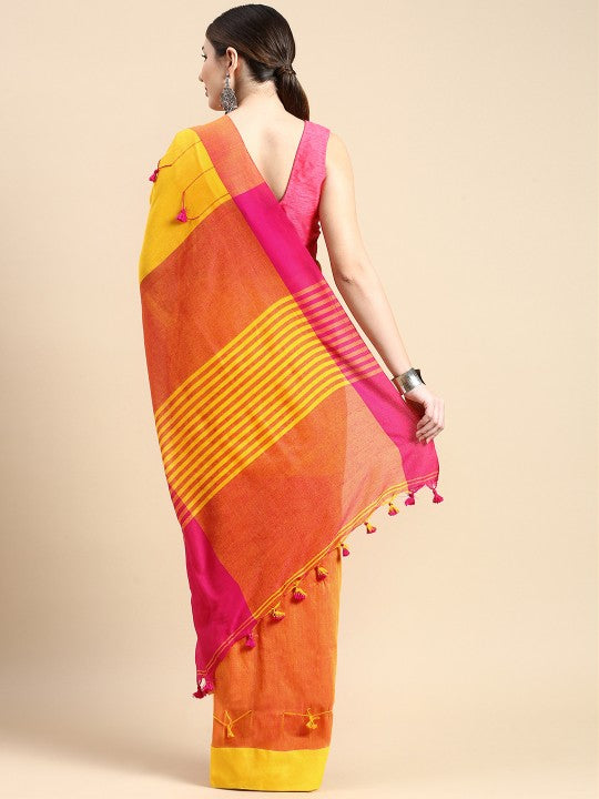 DESH BIDESH Colourblocked Pure Cotton Taant Saree