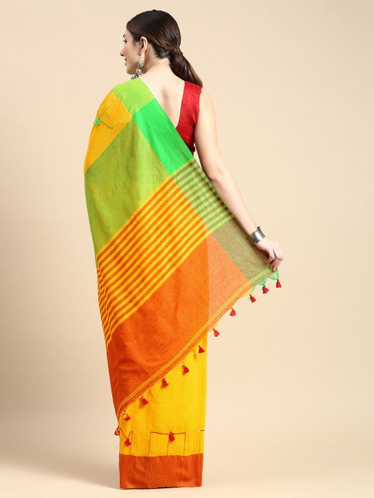 DESH BIDESH Solid Pure Cotton Taant Saree