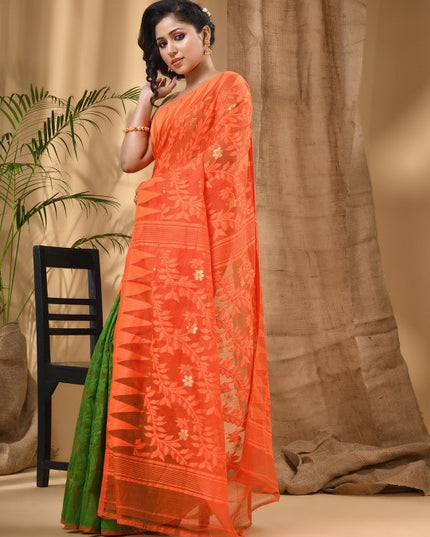 DESH BIDESH Geometric Woven Design Pure Cotton Taant Saree