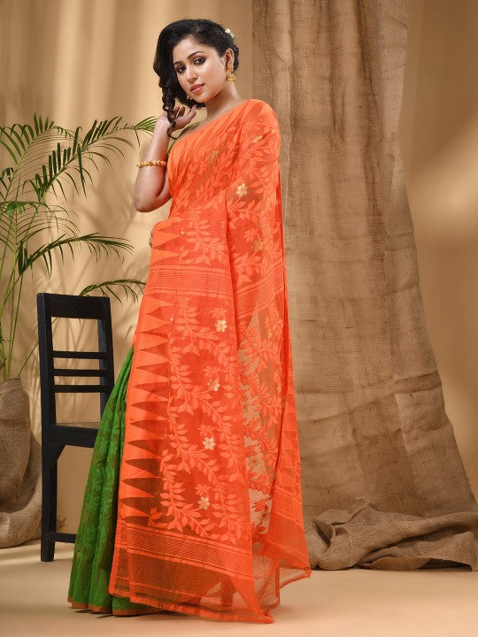 DESH BIDESH Geometric Woven Design Pure Cotton Taant Saree