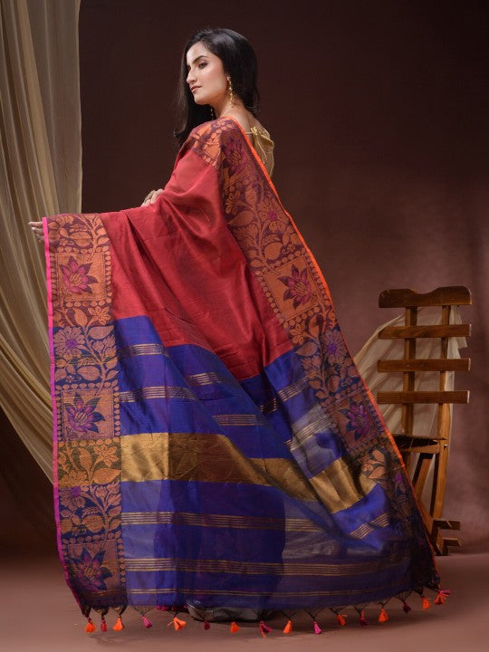 DESH BIDESH Floral Woven Design Zari Maheshwari Saree