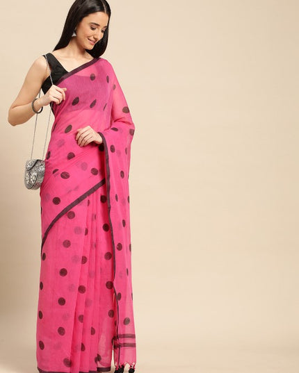 DESH BIDESH Polka Dots Pure Cotton Taant Saree