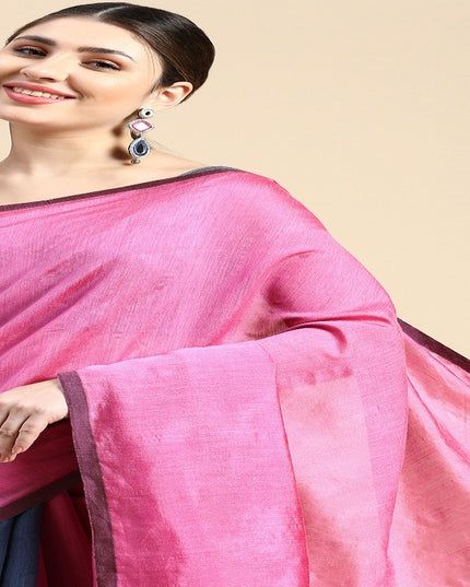 DESH BIDESH Premium Ghicha Cotton Colourblocked Half & Half Saree with Blouse Piece