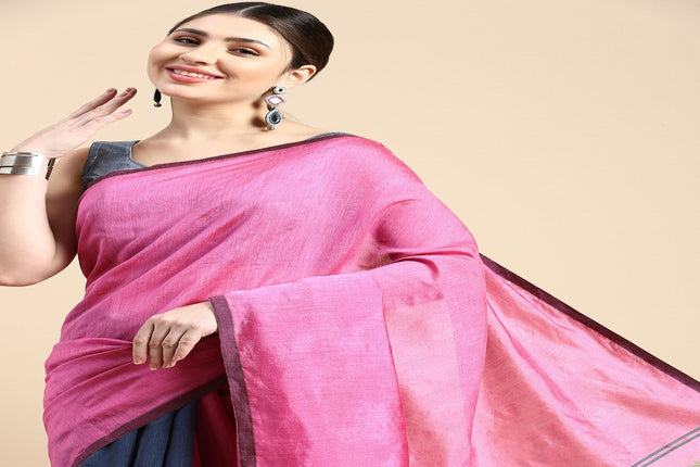 DESH BIDESH Premium Ghicha Cotton Colourblocked Half & Half Saree with Blouse Piece