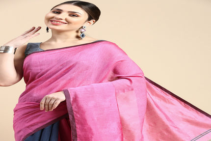 DESH BIDESH Premium Ghicha Cotton Colourblocked Half & Half Saree with Blouse Piece