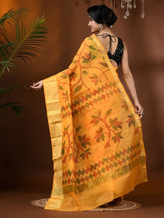 DESH BIDESH Floral Woven Zari Cotton Silk Saree with Unstitched Blouse Piece