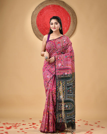 DESH BIDESH Warli Block Printed Saree for Women - Traditional Indian Ethnic Wear