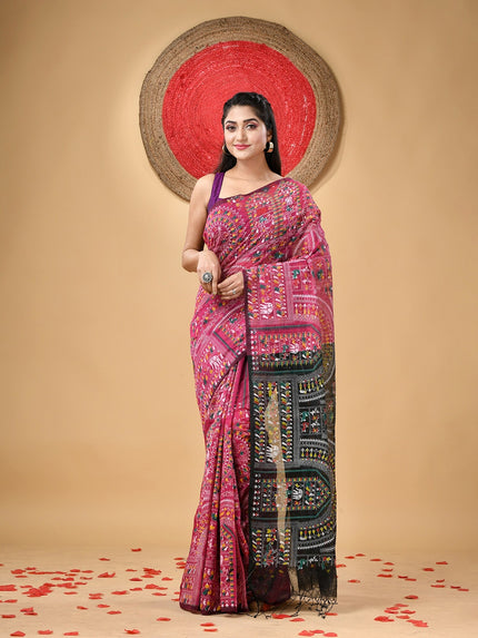 DESH BIDESH Warli Block Printed Saree for Women - Traditional Indian Ethnic Wear