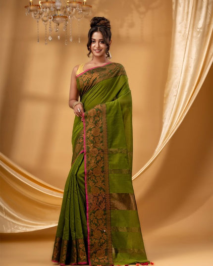 DESH BIDESH Woven Design Border Zari Chanderi Saree