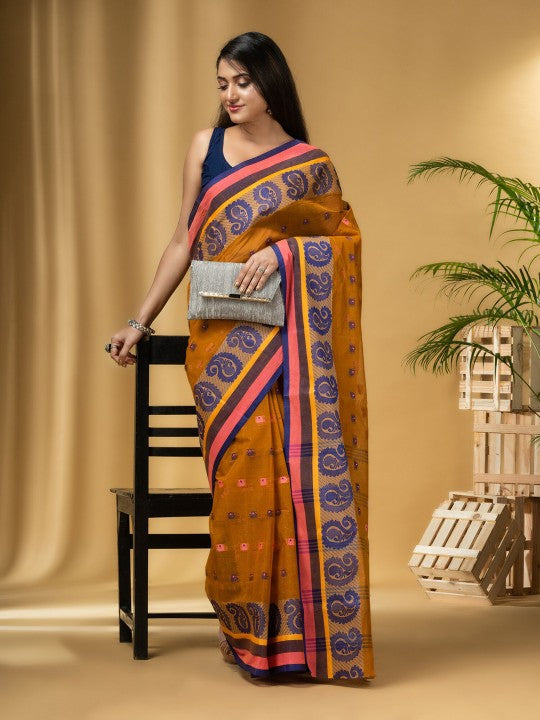 DESH BIDESH Ethnic Motifs Woven Design Pure Cotton Taant Saree