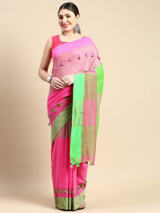 DESH BIDESH Woven Design Pure Cotton Taant Saree