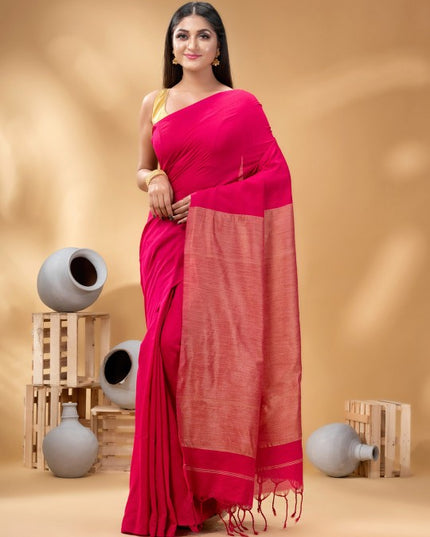 Elegant Pink Gold-Toned Pure Cotton Handloom Khadi Saree for Women