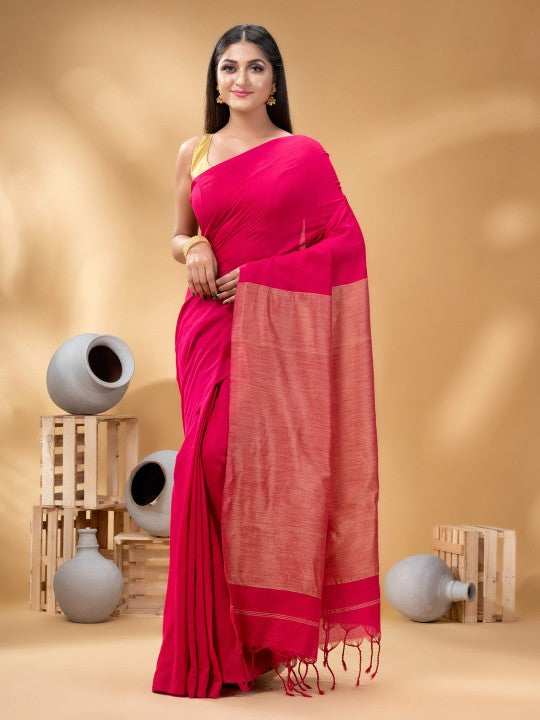 Elegant Pink Gold-Toned Pure Cotton Handloom Khadi Saree for Women