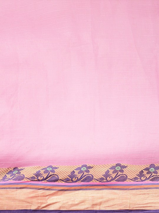 DESH BIDESH Pink Ethnic Motifs Pure Cotton Taant Saree