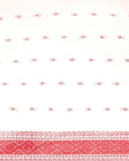 DESH BIDESH White & Red Ethnic Motifs Pure Cotton Taant Saree