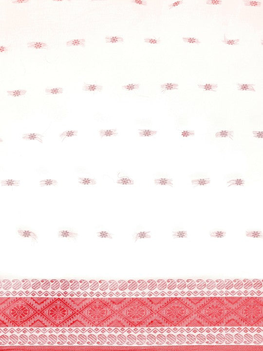 DESH BIDESH White & Red Ethnic Motifs Pure Cotton Taant Saree