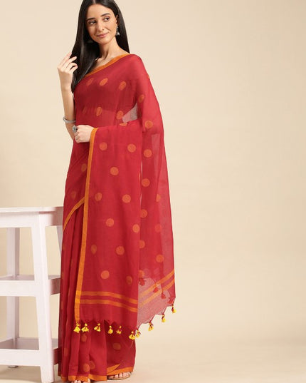 DESH BIDESH Polka Dots Pure Cotton Taant Saree