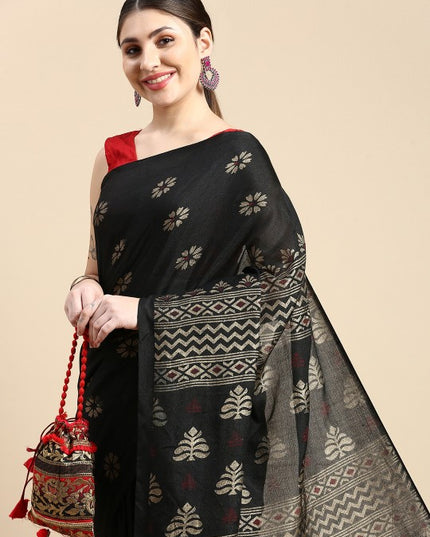 DESH BIDESH Ethnic Motifs Printed Pure Cotton Khadi Saree