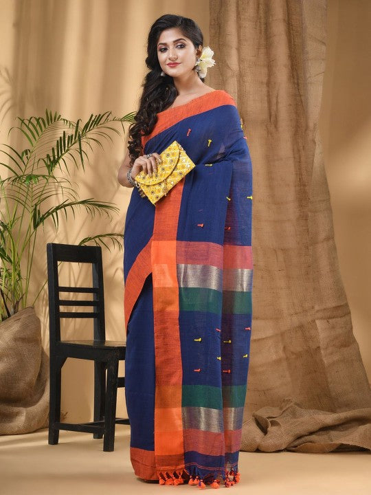 DESH BIDESH Women Solid Colourblocked Pure Cotton Taant Saree