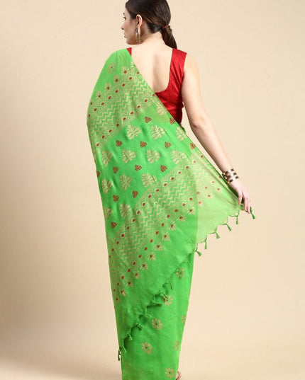 DESH BIDESH Woven Design Ethnic Motifs Pure Cotton Khadi Saree